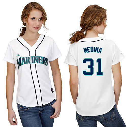 Yoervis Medina #31 mlb Jersey-Seattle Mariners Women's Authentic Home White Cool Base Baseball Jersey